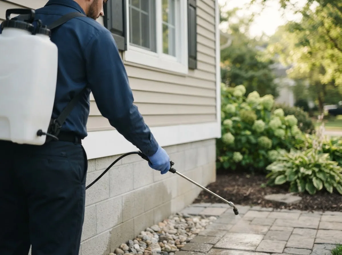 Pest control technician inspecting a home in Lenox, IA